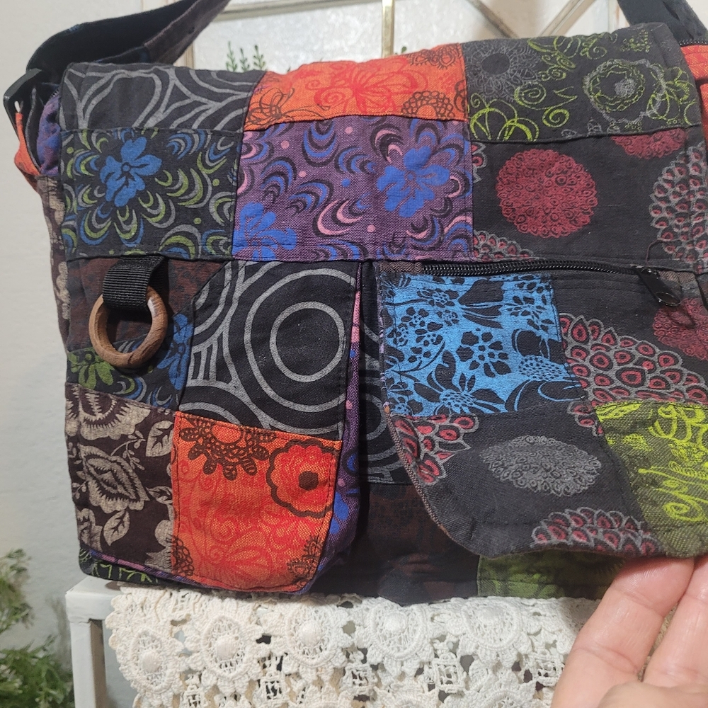 Cotton Multicoloured Patchwork Shoulder Messange … - image 2